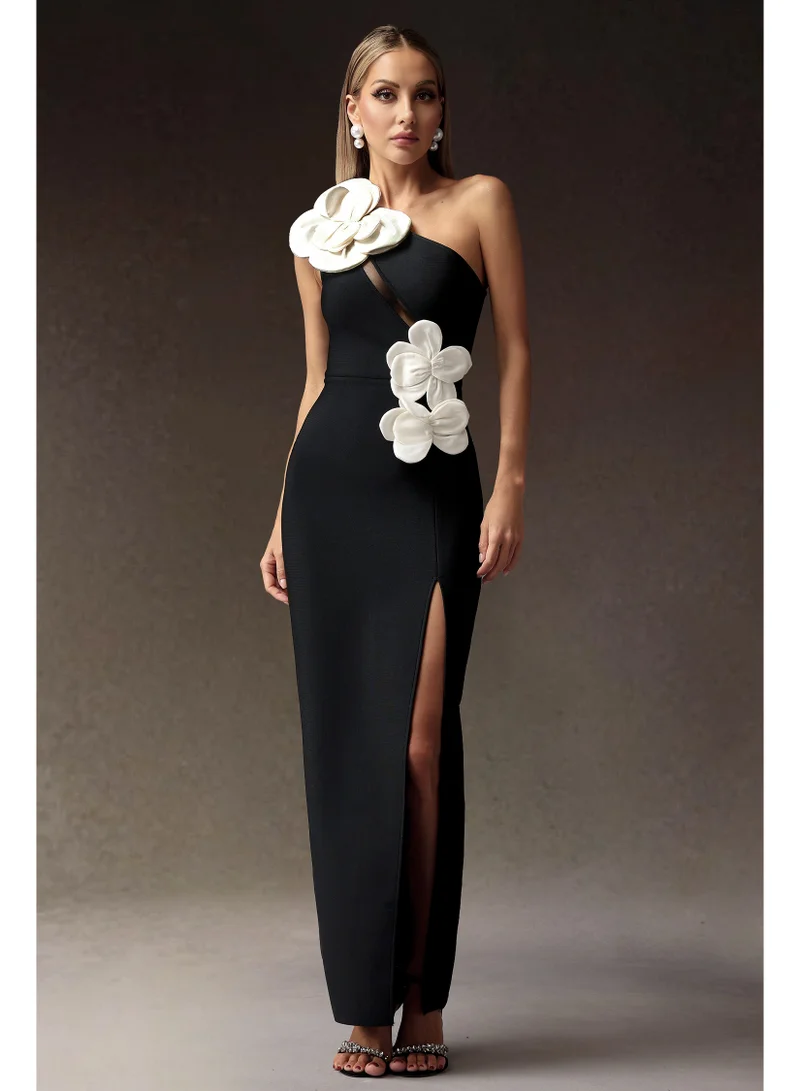 Bella Barnett Jane Flowers High Slit One Shoulder Bandage Maxi Dress